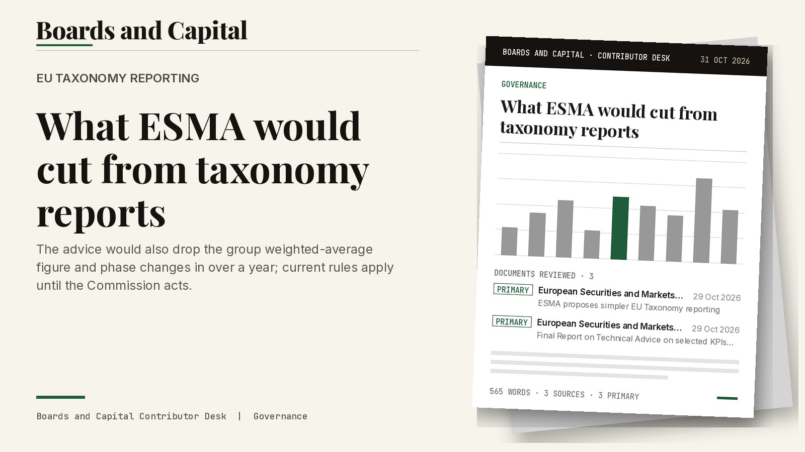 Cover card: EU taxonomy reporting, What ESMA would cut from taxonomy reports