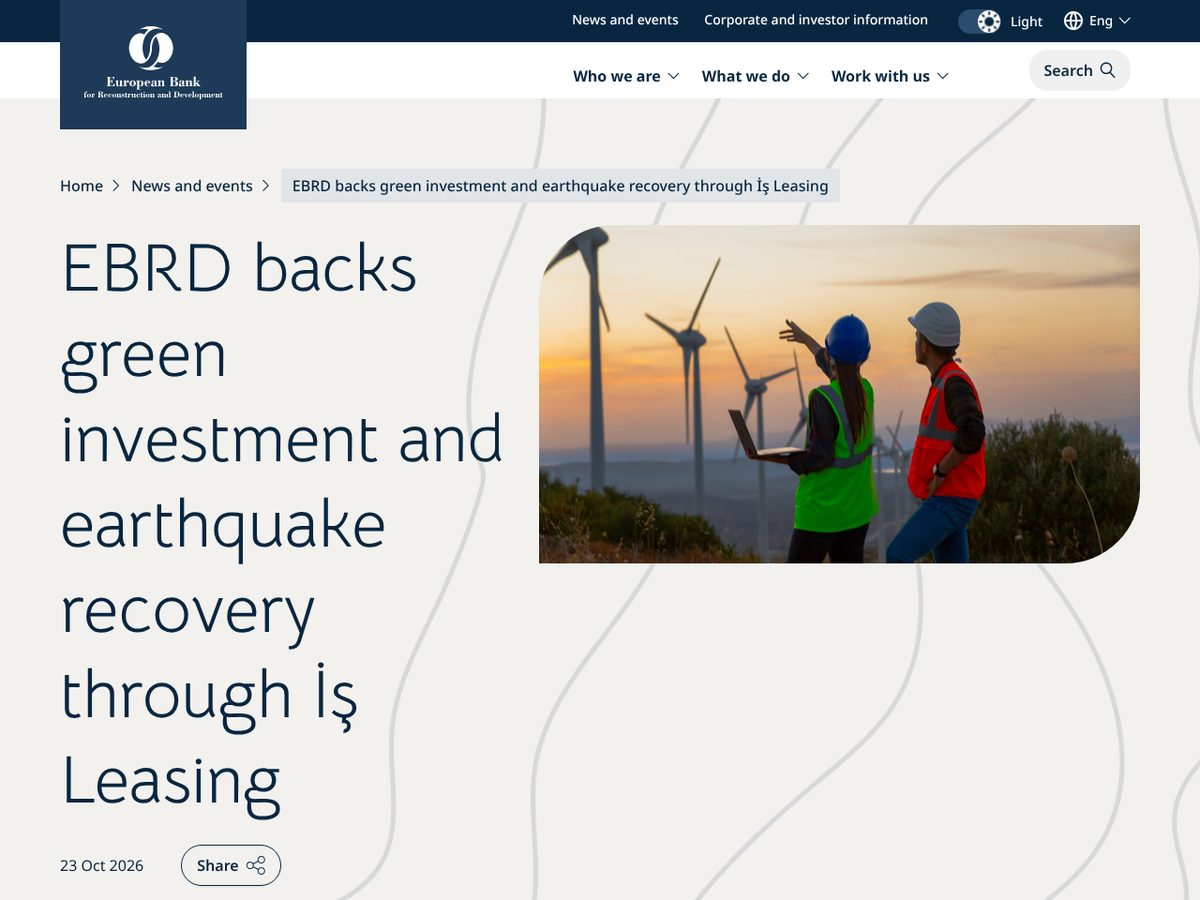 The page of EBRD backs green investment and earthquake recovery through İş Leasing as published online
