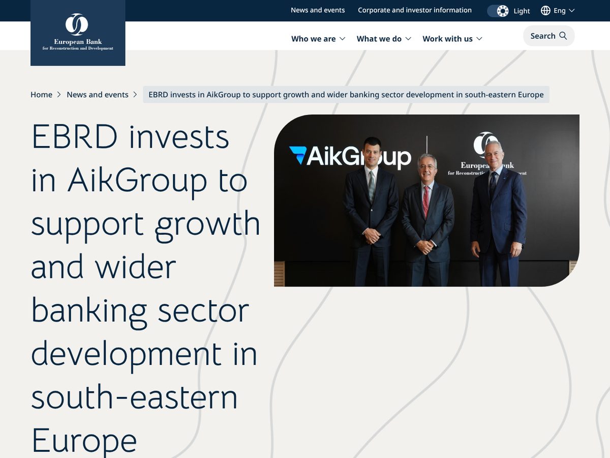 The page of EBRD invests up to €64 million in AikGroup for 5 per cent equity stake as published online