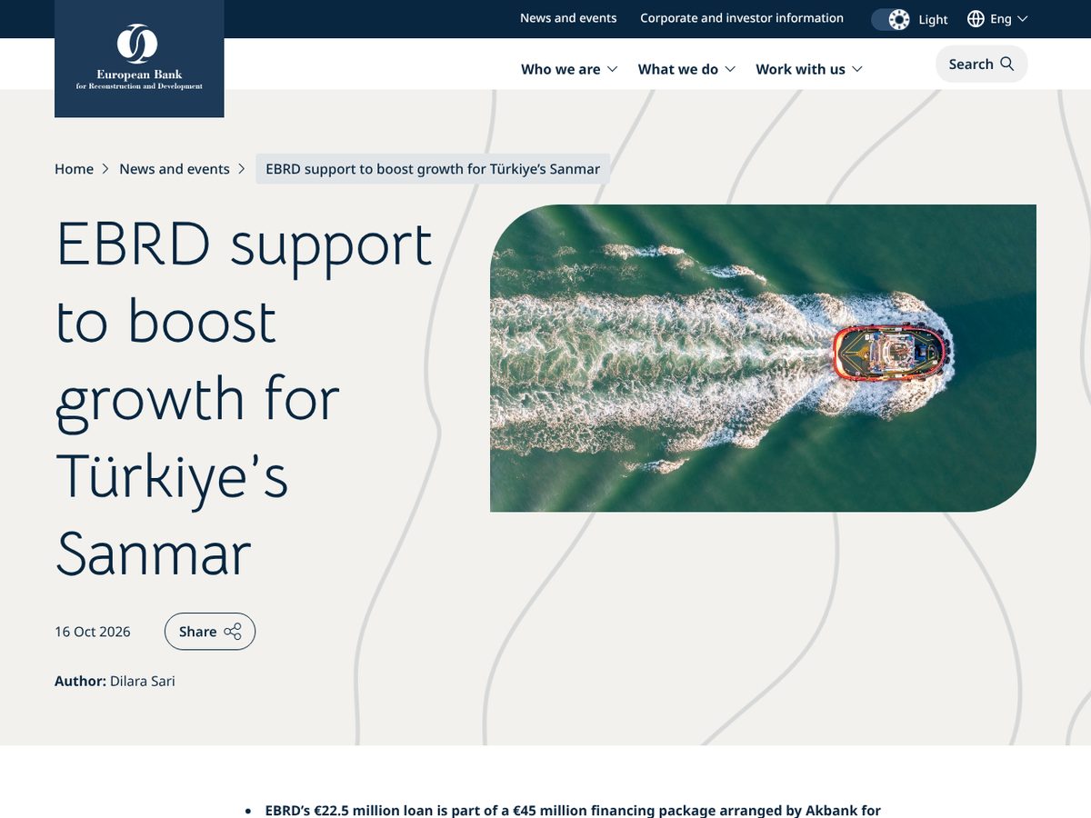 The page of EBRD support to boost growth for Türkiye's Sanmar as published online
