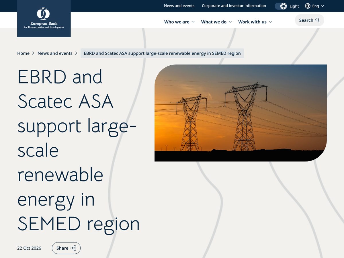 The page of EBRD and Scatec ASA support large-scale renewable energy in SEMED region as published online