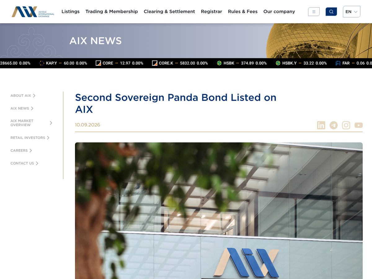 The page of Second Sovereign Panda Bond Listed on AIX as published online
