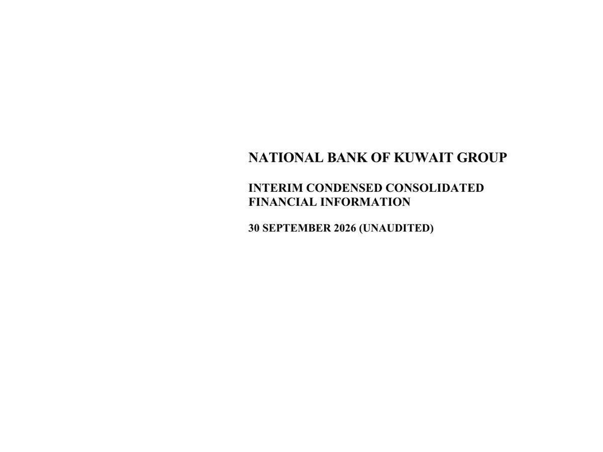 The top of the first page of NBK Interim Condensed Consolidated Financial Statements 3Q 2026