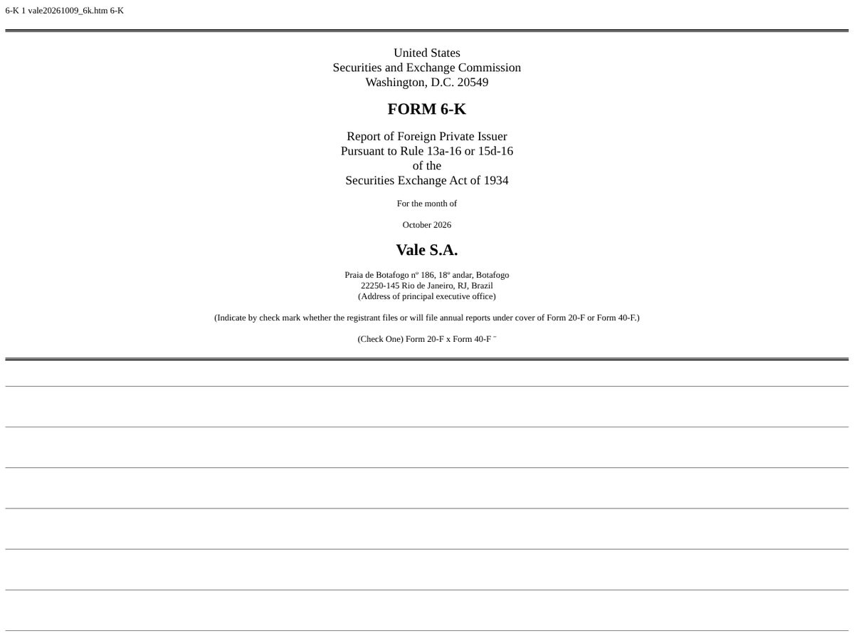 The page of Vale S.A. Form 6-K: clarification note, 9 October 2026 as published online